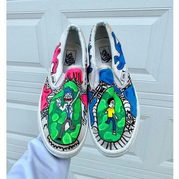 Custom Painted Vans Off The Wall Rick And Morty‎ Slip On Sneakers Women Size 10 - Picture 10 of 10